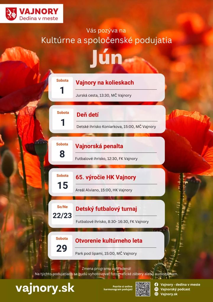 Predstavujeme vám plagát s udalosťami vo Vajnoroch na celý mesiac – jún